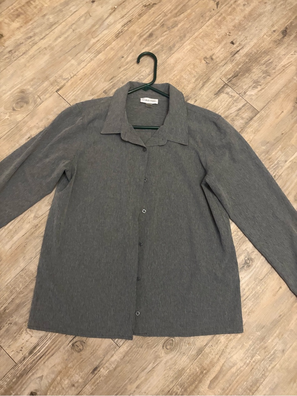 Calvin Klein Women's Heather Gray Button-Down Blouse